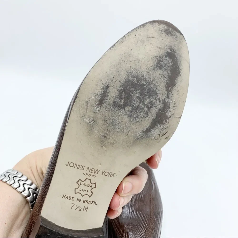 Jones New York‎ Brown Snake Embossed Leather Loafers Sz 7.5